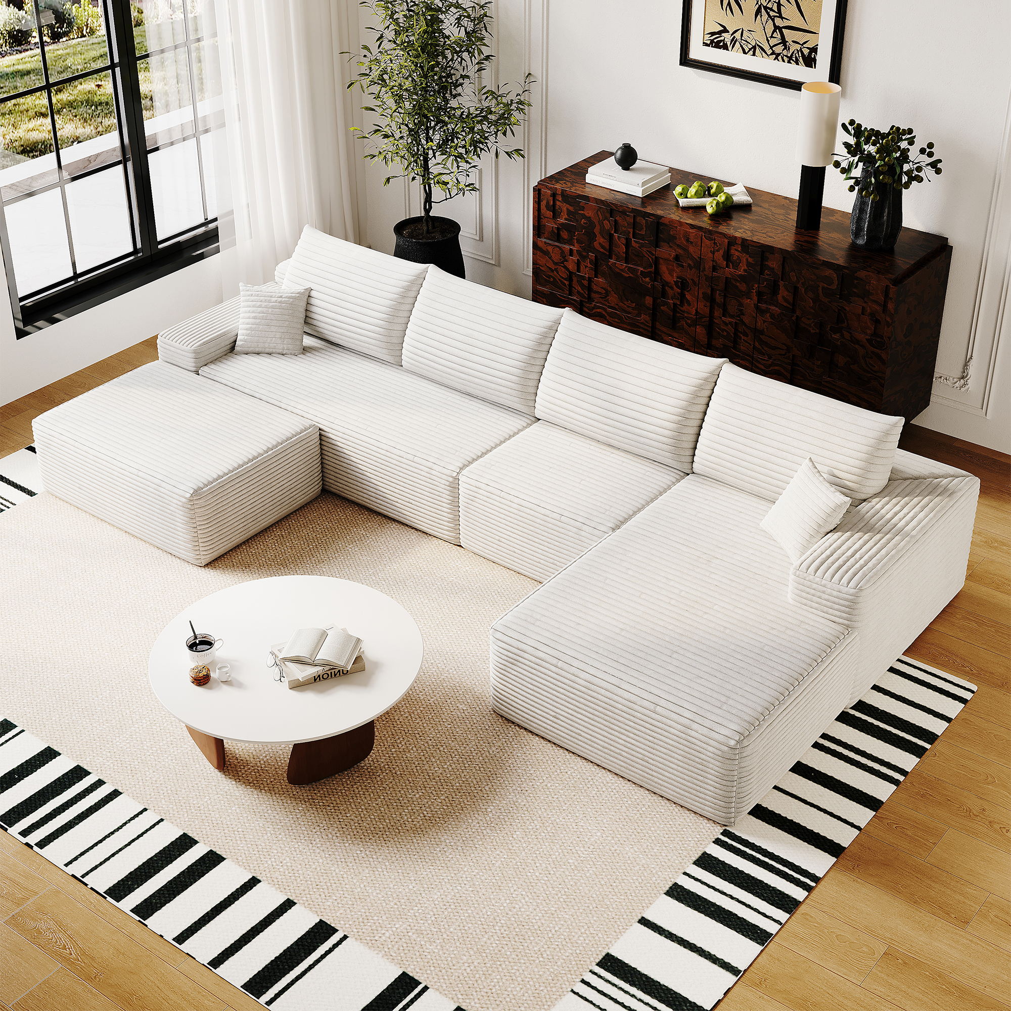 Canapé D'Angle En U 340cm,canapé Modulaire En Velours Côtelé,avec