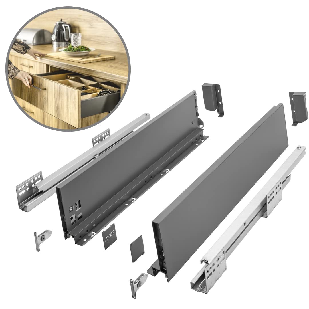 Gtv- Sistema Di Cassetti Axis Pro, Set Guide Scorrevoli Per Cassetti, Set Di Cassetti, Portata Fino A 40 Kg, Cassetti Scorrevoli Con Chiusura Ammortizzata - Larghezza 550mm, Altezza 120mm, Antracite