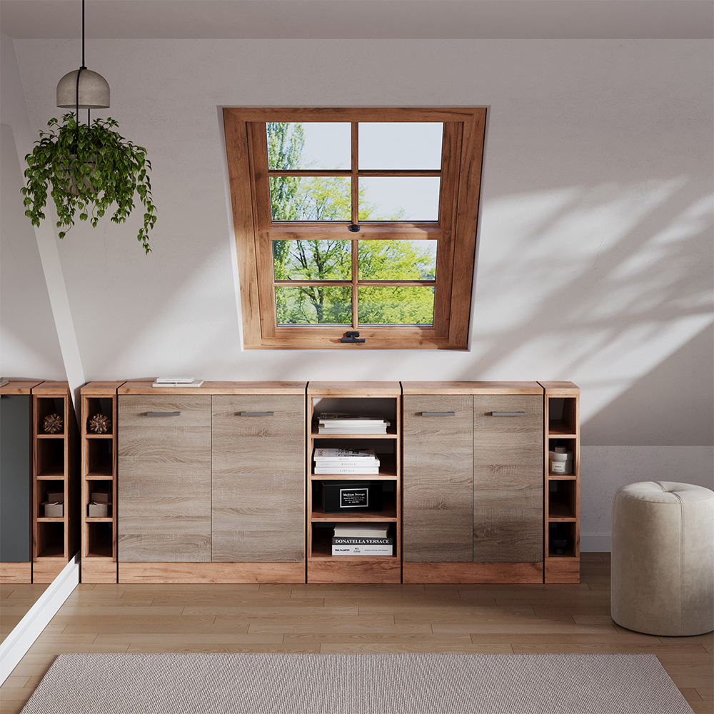 Dachschrägenschrank-set Rion, Sonoma, 210 Cm 5er Set Schrankkorpuss 60 Cm Tiefe, Vicco