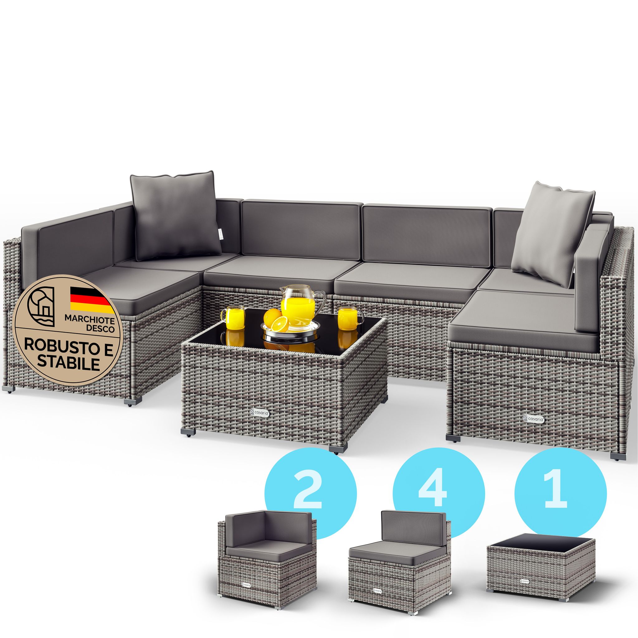Set Lounge Xl In Polyrattan Divanetto Da Esterno Con Tavolo E Cuscini Mobili Da Giardino Salottino Grigio Grey/anthracite (en) - Casaria