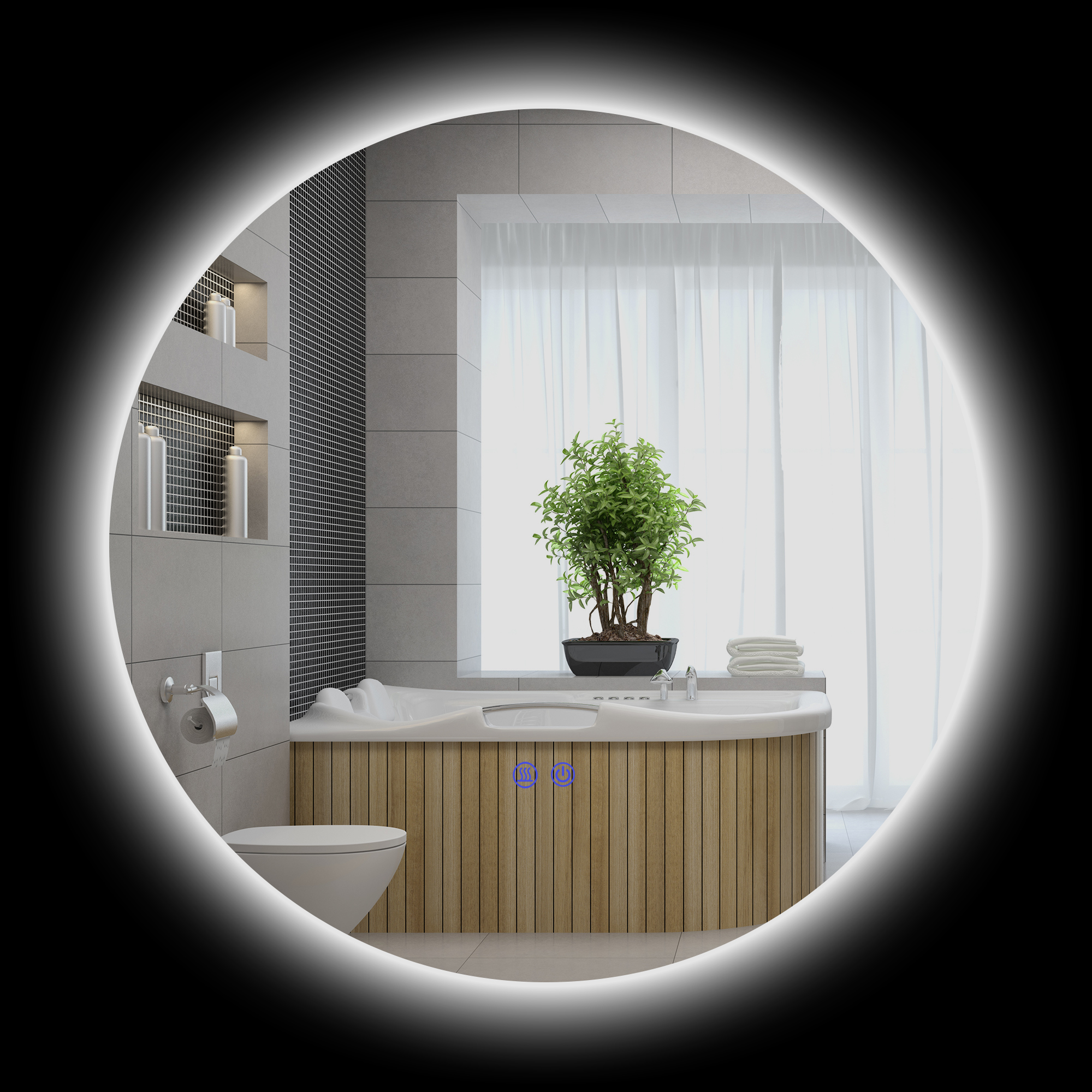 Kleankin - Miroir Rond Lumineux Led De Salle De Bain 60 Cm Avec