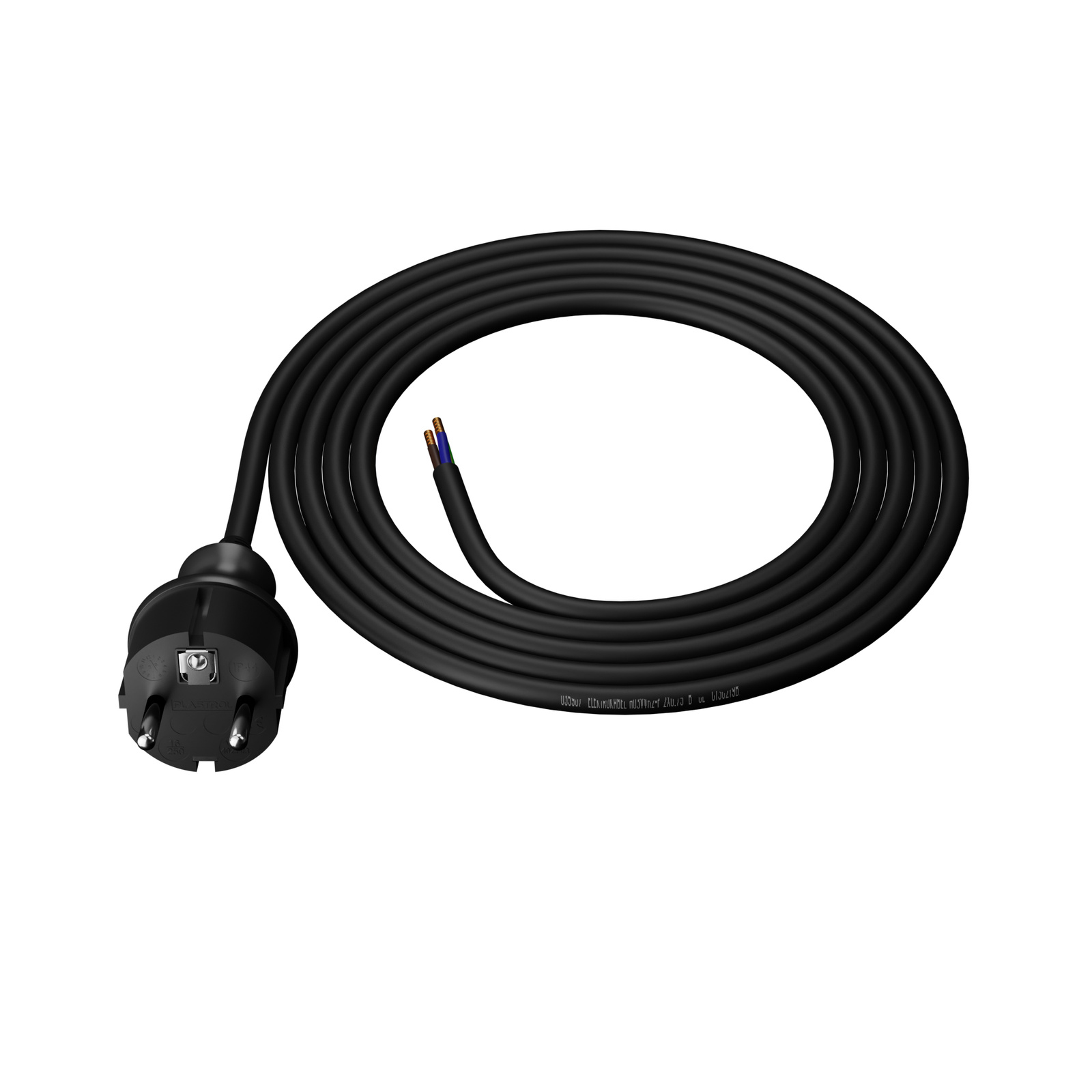 Oem Schwarz Gummistromkabel Mit Geradem Stecker, 2 M, 3 X 1,5 Mm², 16 A, Ip44,