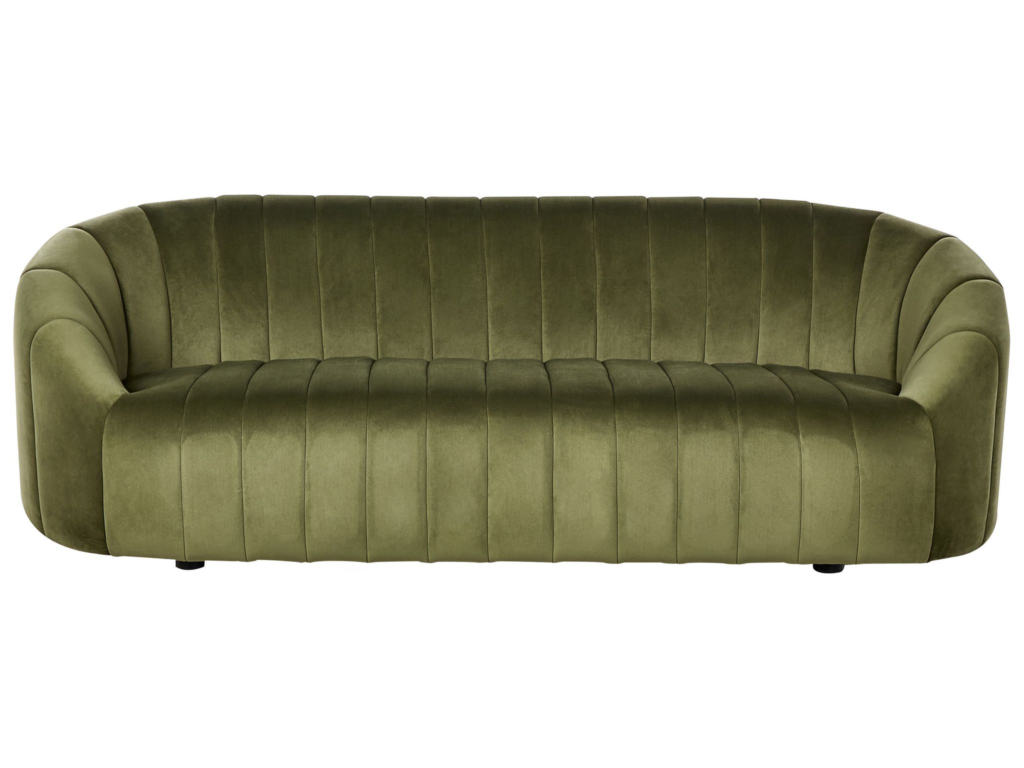 Beliani - 3 Seater Velvet Sofa Tufted Seat Low Back Tuxedo Dark Green Malung