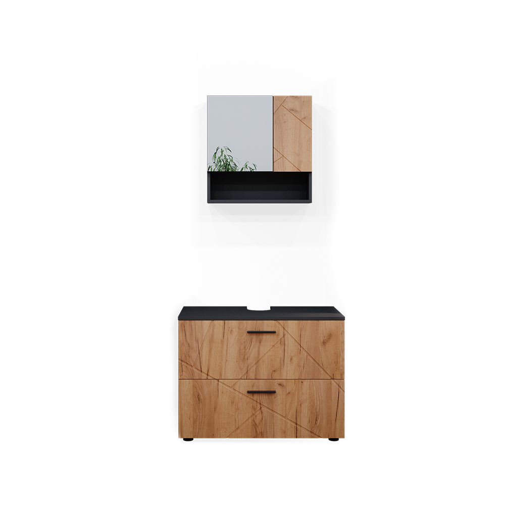 Ensemble de meubles de salle de bain Irma, Chêne doré/anthracite, 2 parties, Vicco