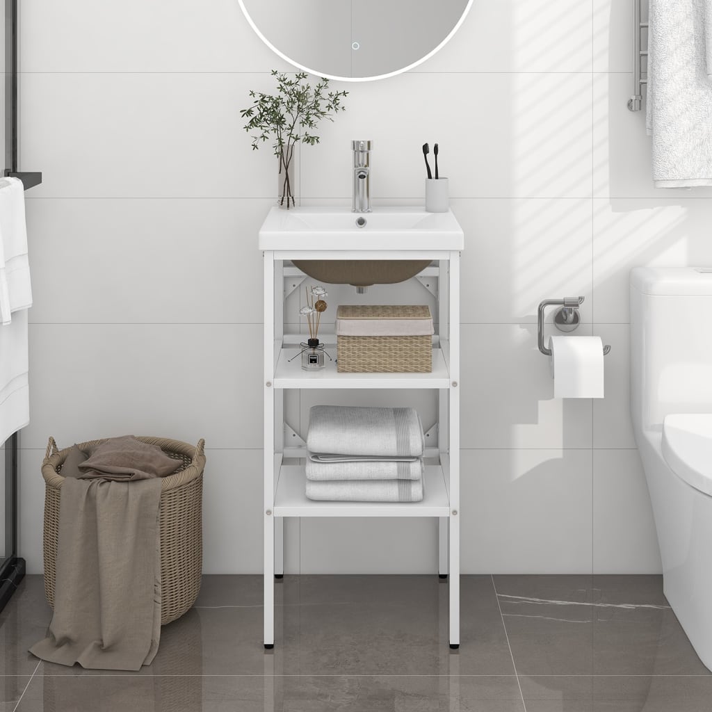Vidaxl Weiß Bathroom Washbasin Frame With Built-In Basin White Iron (338484+145060)