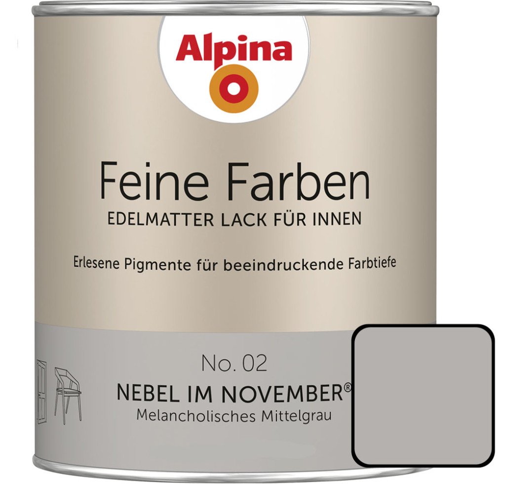 Feine Farben Lack No. 02 Nebel Im November Mittelgrau Edelmatt 750 Ml Buntlacke - Alpina
