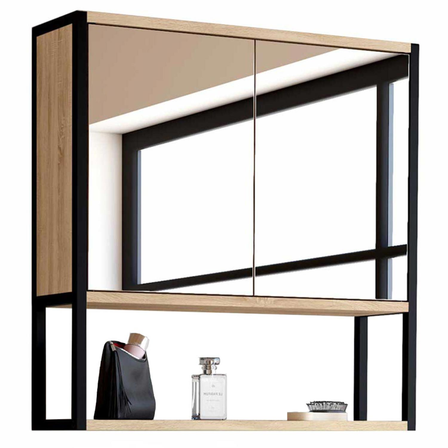 Idmarket - Meuble De Rangement Suspendu Avec Miroir Pour Salle De Bain Detroit Design Industriel
