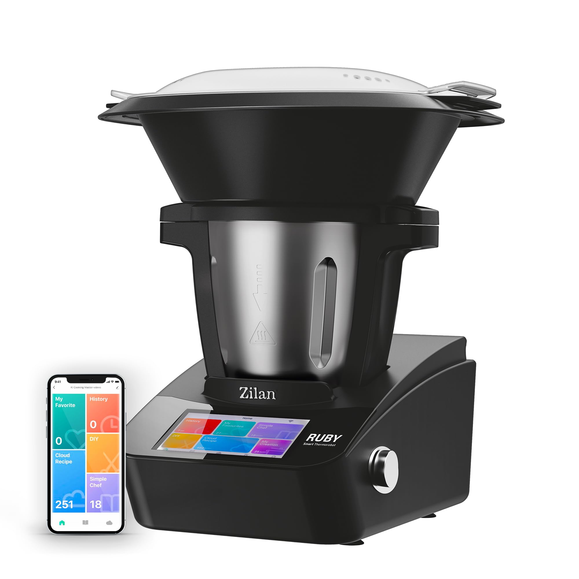 Zilan Ruby Thermorobot, Robot Da Cucina Multifunzione Wi-fi, 18 Funzioni, Touch Screen A Colori Tft Da 7",bilancia Incorporata, Controllo App, 4,7 L, 1700 W