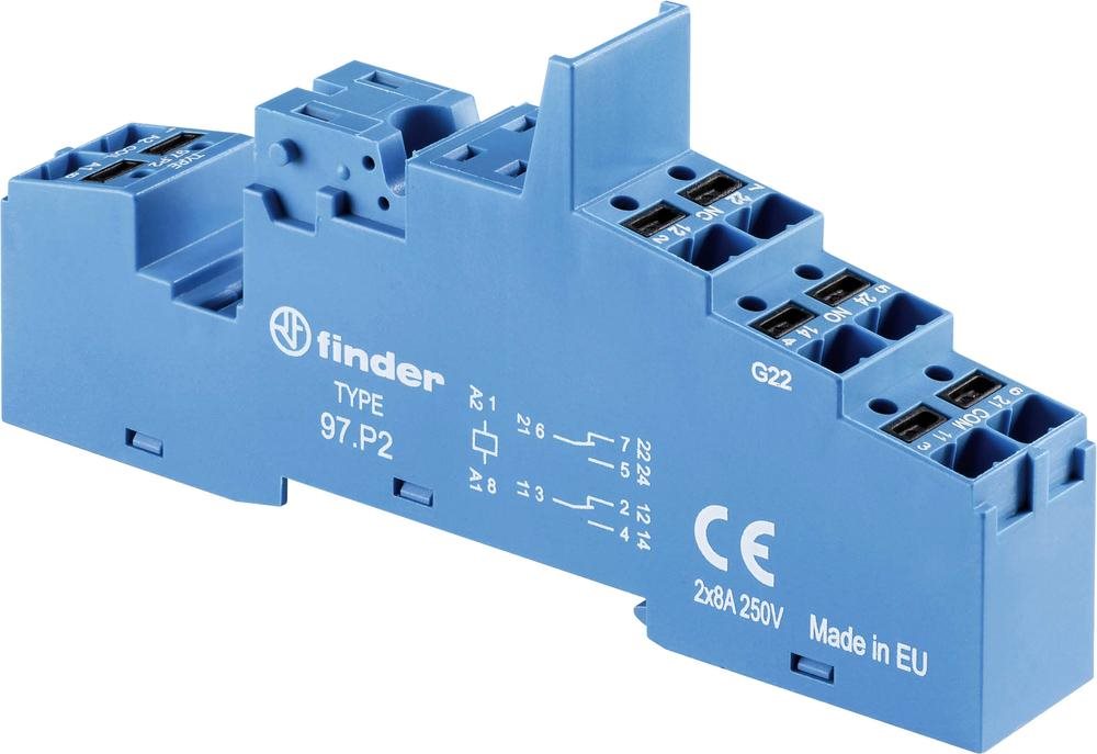 Finder - Support relais série 97 8 contacts, Rail din, 250V c.a., pour Relais 46.52 ( Prix pour 1 )