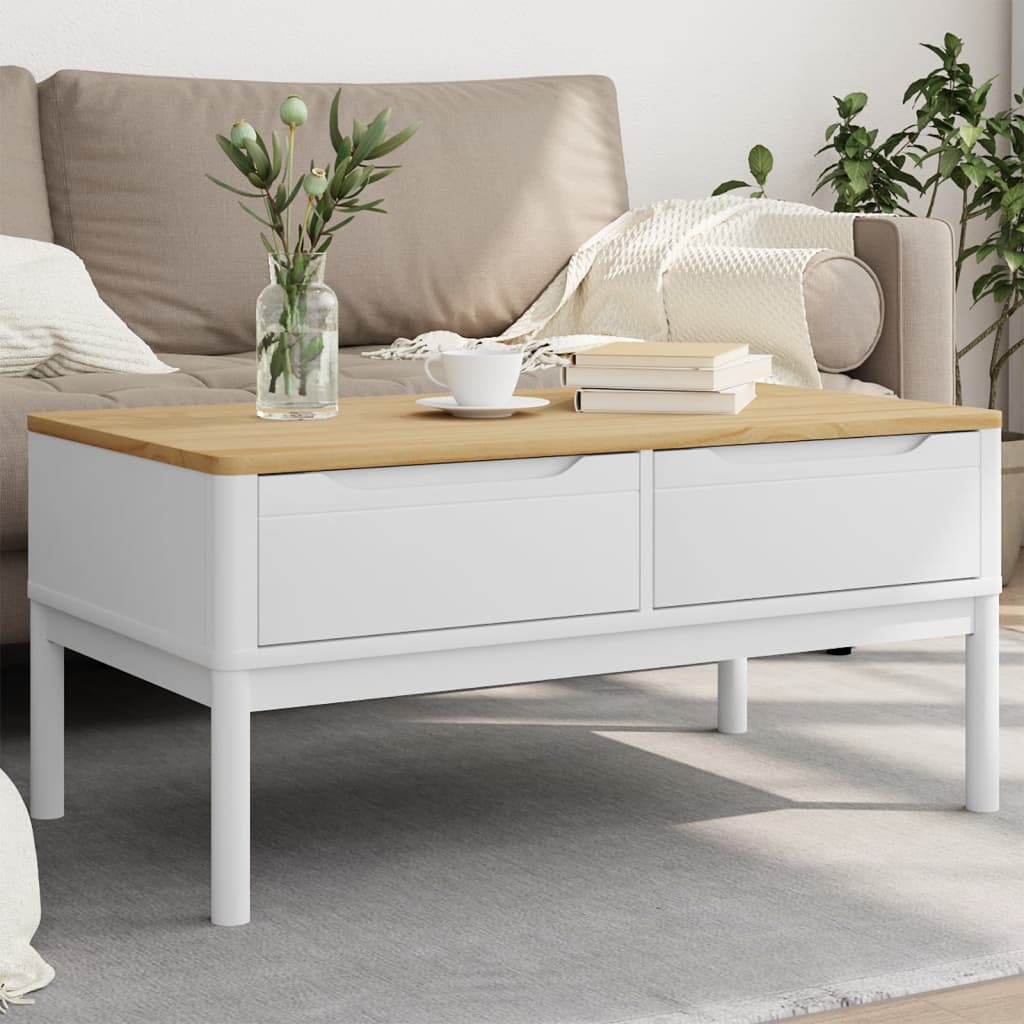 Vidaxl – Table Basse Floro Blanche 99x55,5x45 Cm – Bois Massif De Pin – 2 Tiroirs De Rangement – Design Moderne Et Élégant