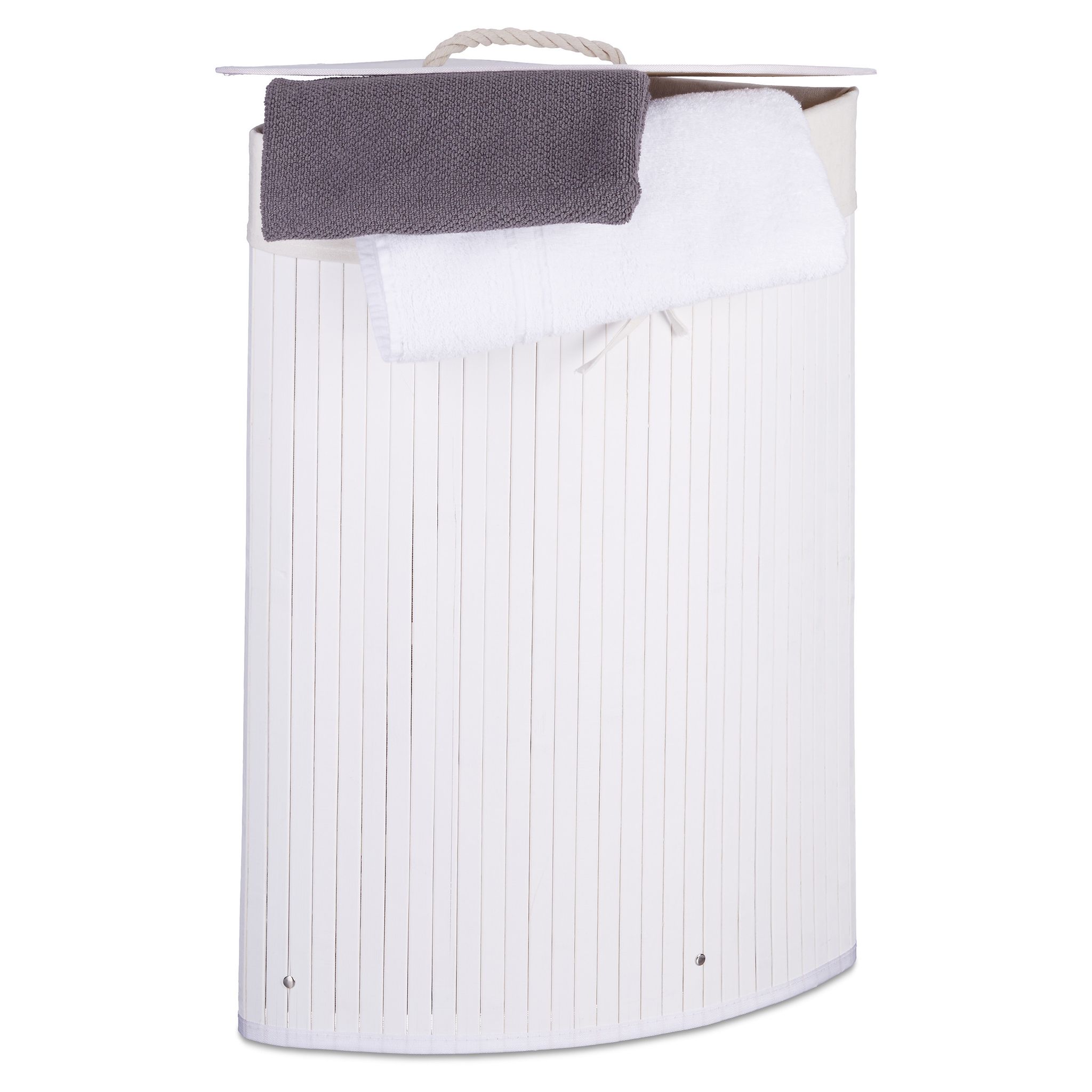 Cesta Porta biancheria Angolare In Bamb , 60 L, Pieghevole, Con Cop...