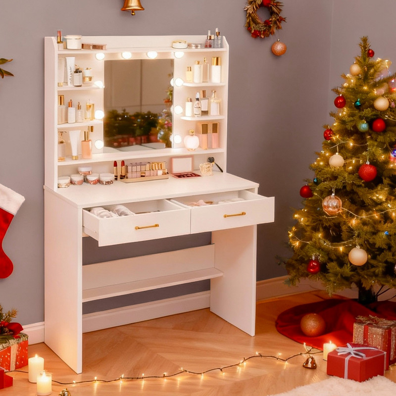 Coiffeuse Avec Miroir Et Éclairage Led, Luminosité Réglable,blanc