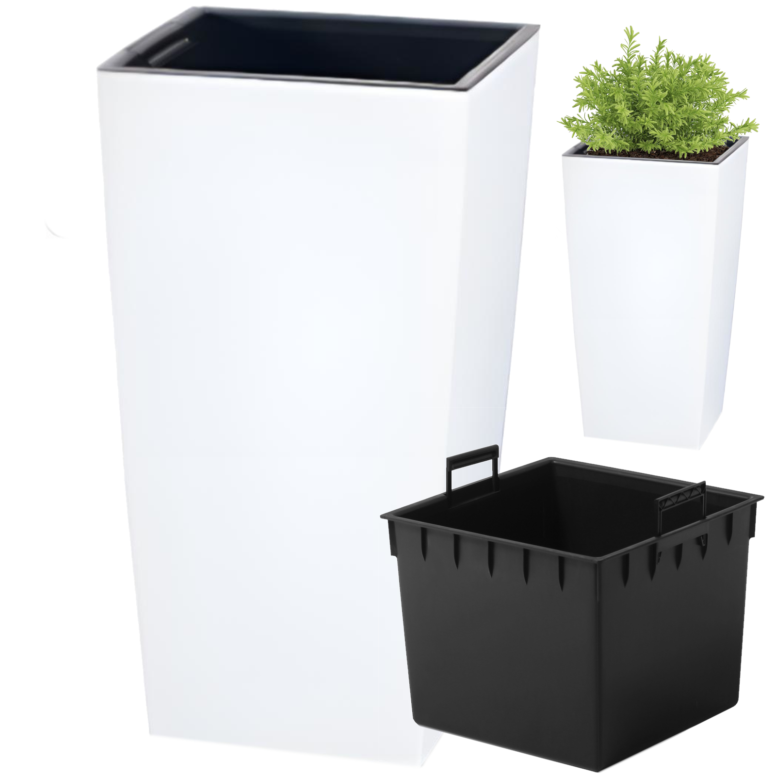 Prosperplast Weiß Urbi Durs240 Hoher Blumentopf Mit Einsatz