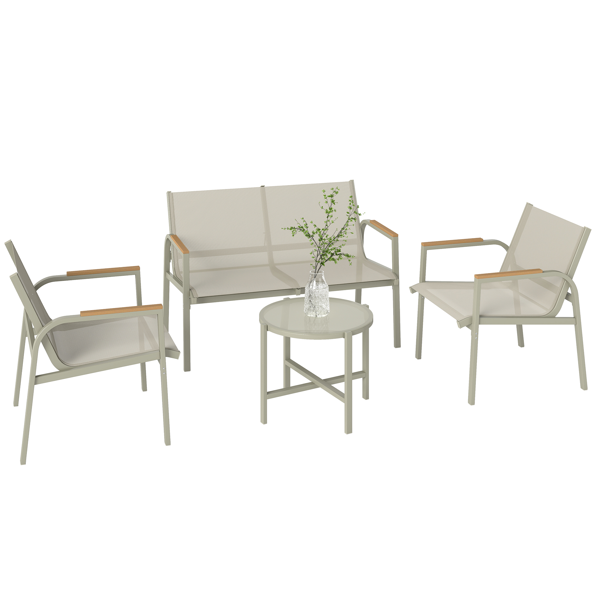 Outsunny – Salon De Jardin 4 Pièces – Canapé 2 Places