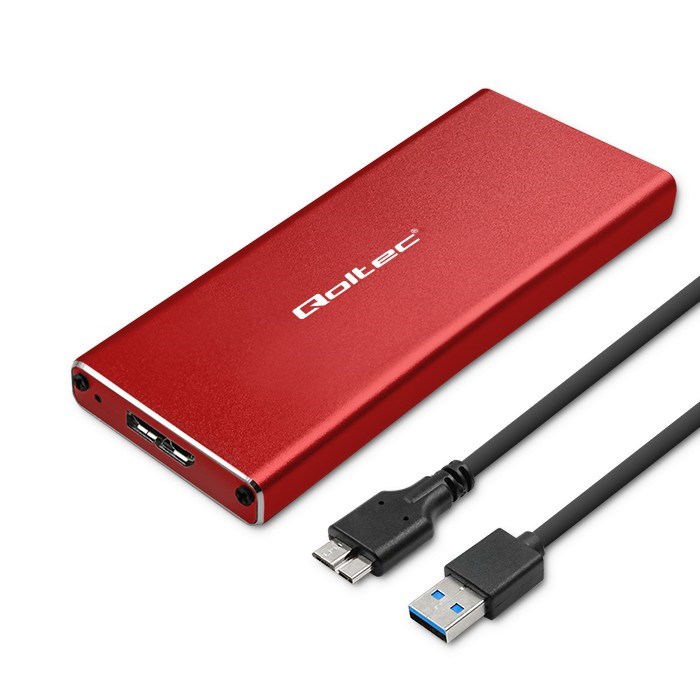 Qoltec Aluminiumgehäuse M.2 Ssd-Einschub Sata Ngff Usb 3.0 Superspeed 5 Gbit/S 2 Tb Rot