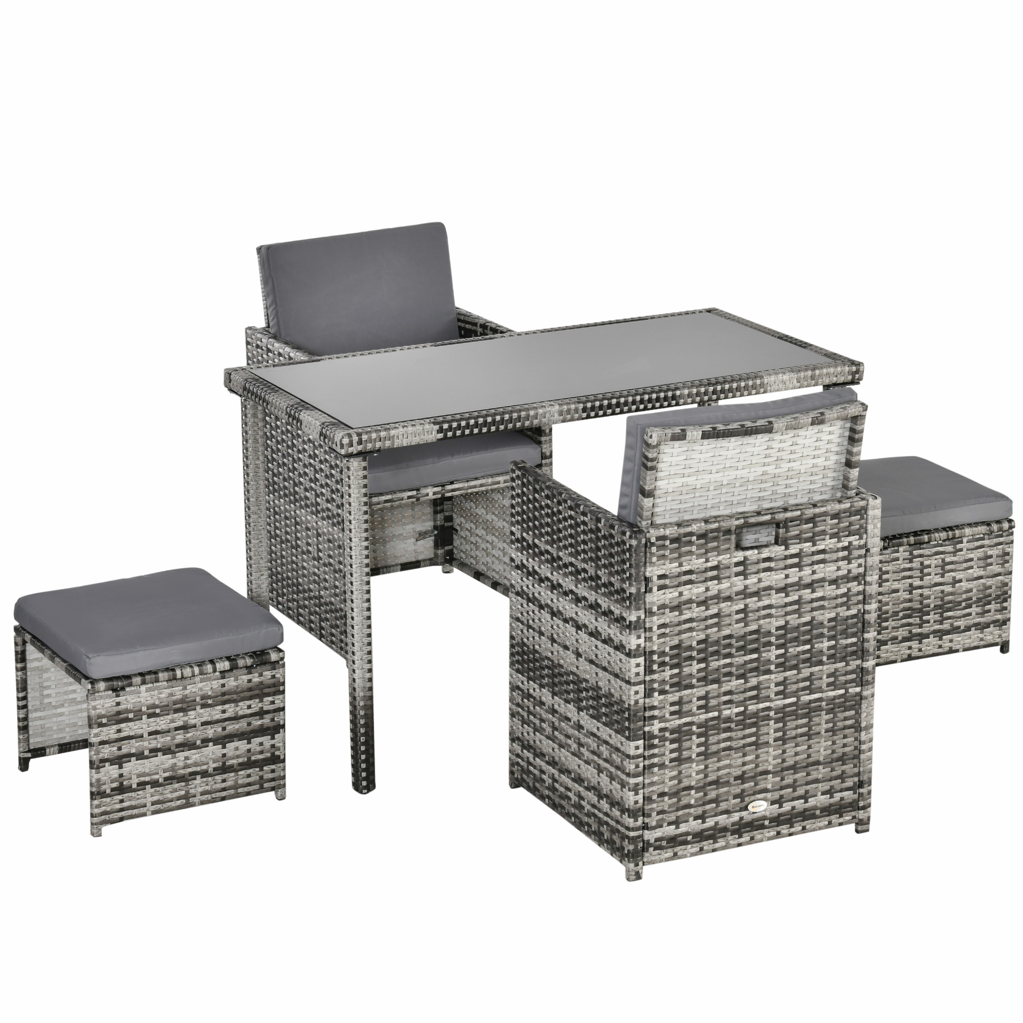 Outsunny Polyrattan Sitzgruppe Essgruppe Gartenset Garnitur 5 Tlg. Mit Kissen, Grau