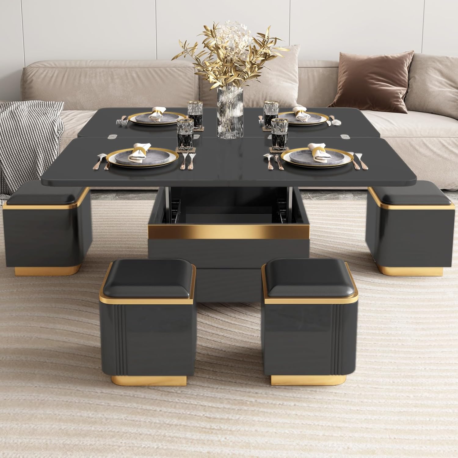 Guyii Table Basse Moderne Avec Plateau En Verre