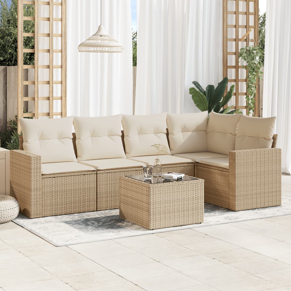 Beige Vidaxl 6-Tlg. Garten-Sofagarnitur Mit Kissen Poly Rattan - Bild 2