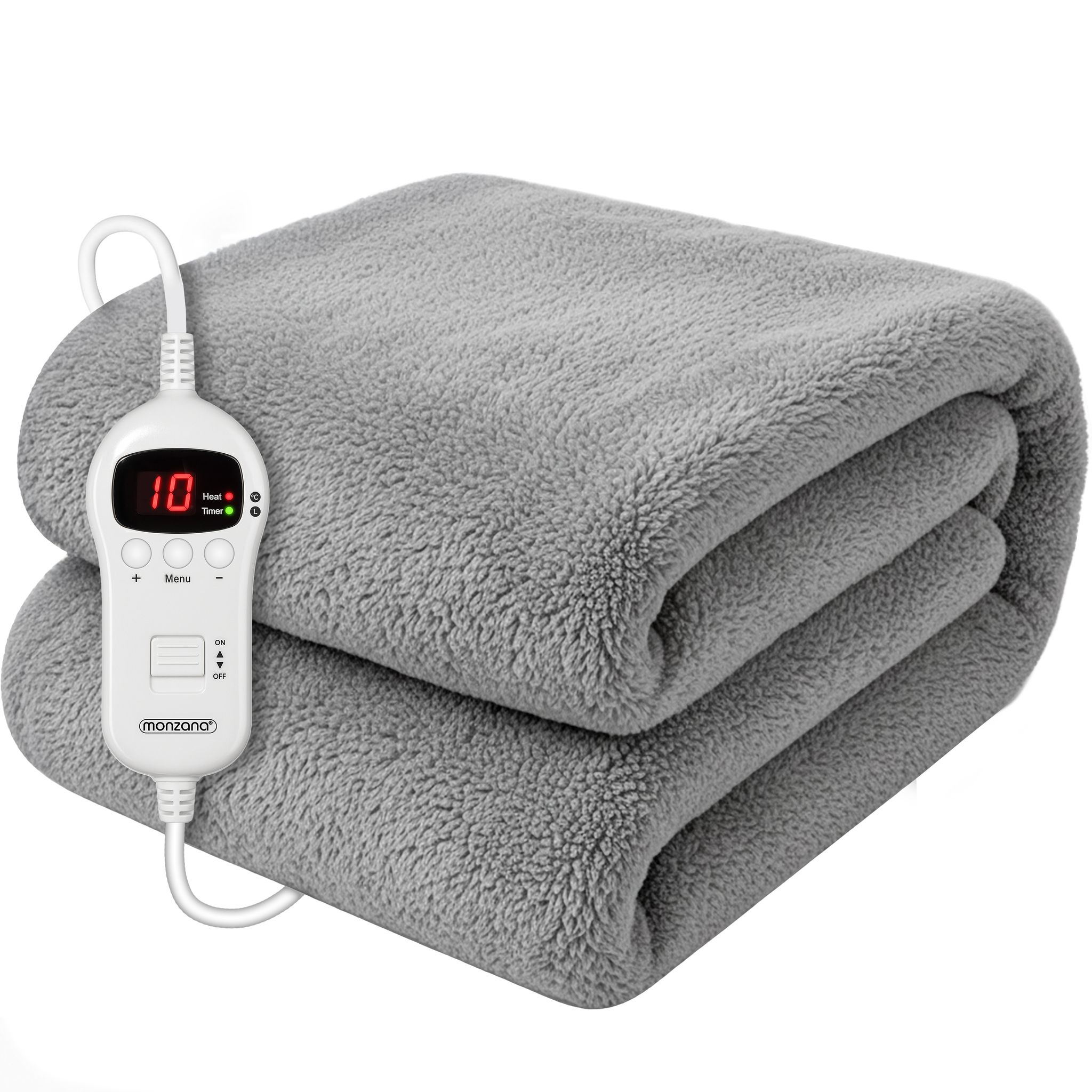 Monzana® Heizdecke 180x130cm Teddy Fleece 120w Grau Wärmeunterbett Wärmedecke 10 Heizstufen Timer Abschaltautomatik Kuscheldecke Bett