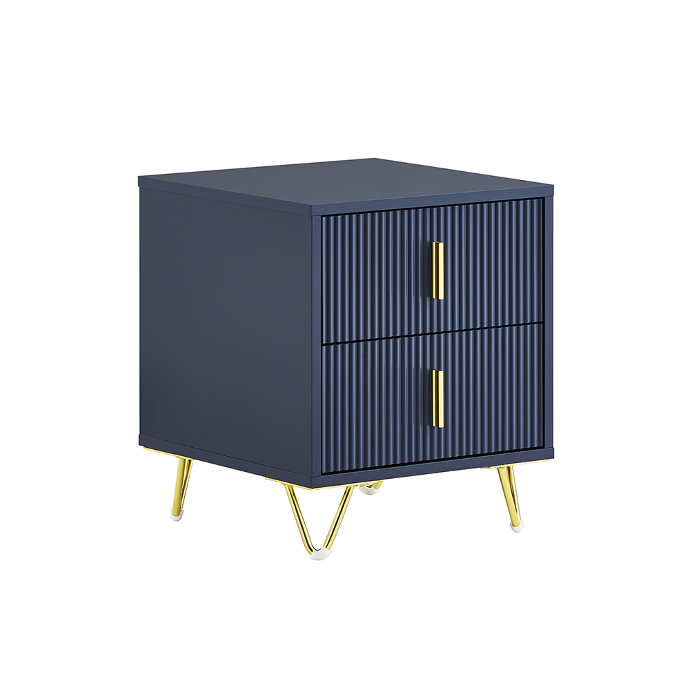 Table de Chevet Moderne avec 2 Tiroirs en Bleu L40xP40xH47cm