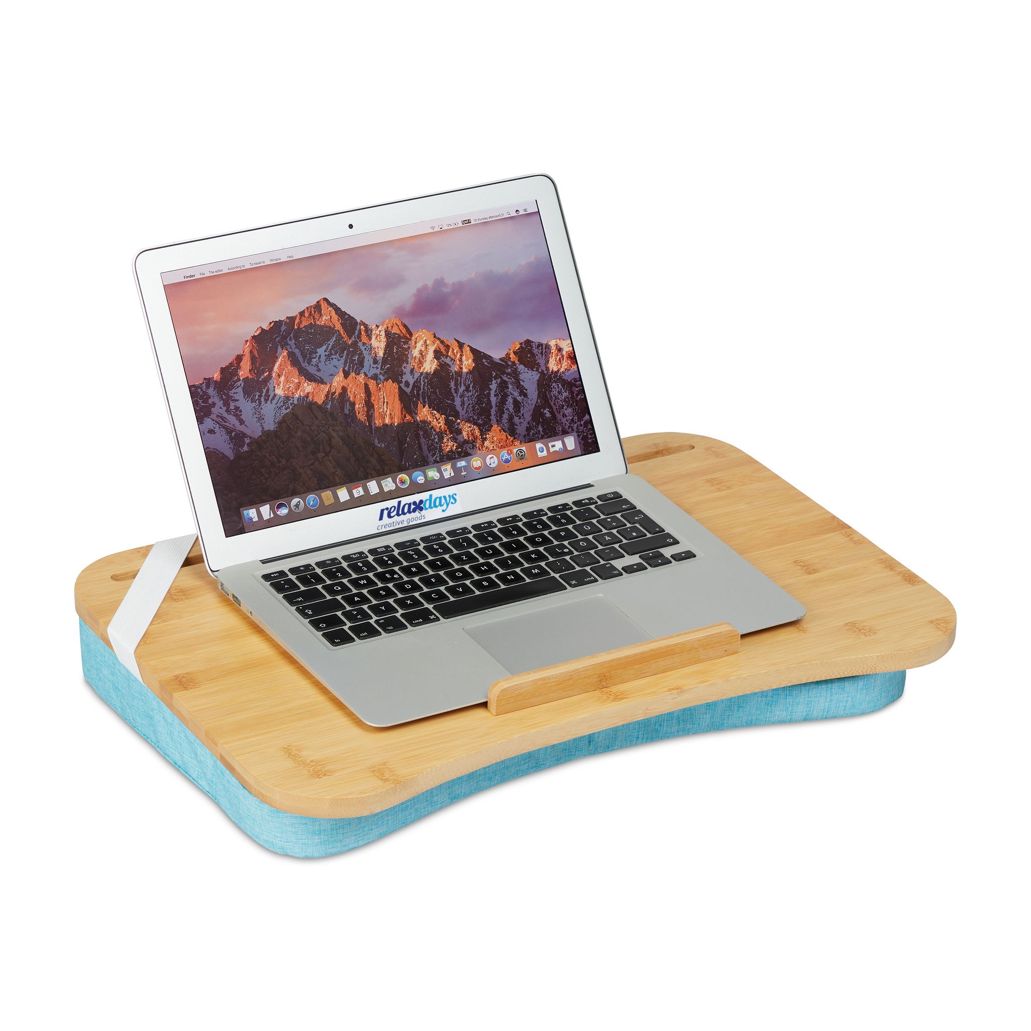 Supporto Pc Portatile Con Cuscino, Vassoio Poggia Laptop In Bambù, Lxp: 51x36 Cm, Letto E Divano, Naturale Blu - Relaxdays
