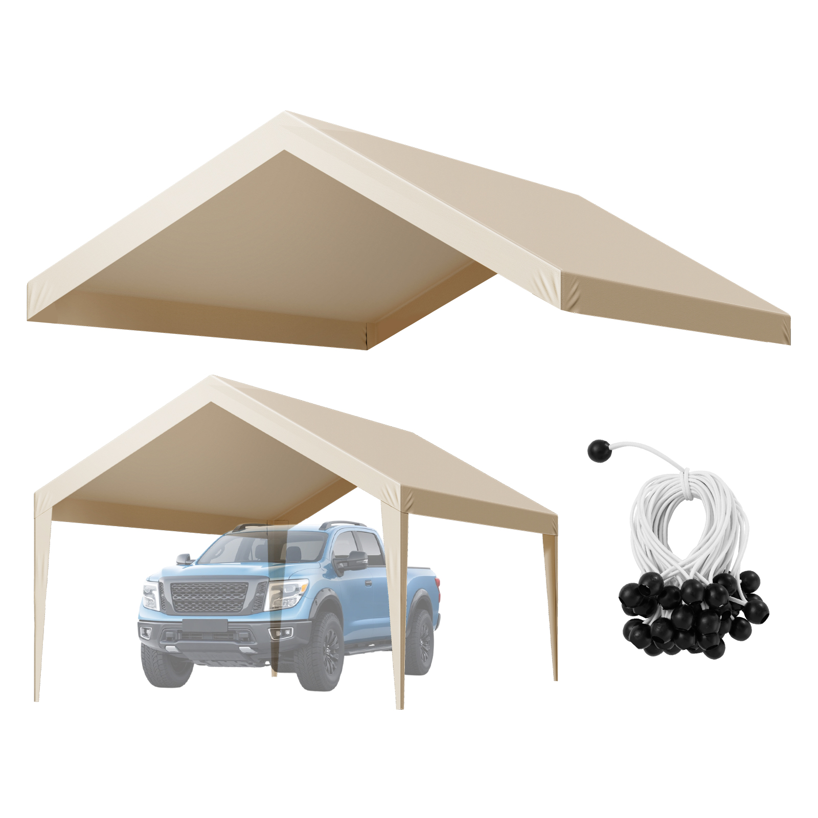 Vevor Beige Carport-Ersatzdach, 3,65X6,09 M, Tragbare Garagenzeltplane, Uv-Beständige Autounterstandsplane, Carport-Abdeckung Mit Ballfangnetzen, Rah - Image 2