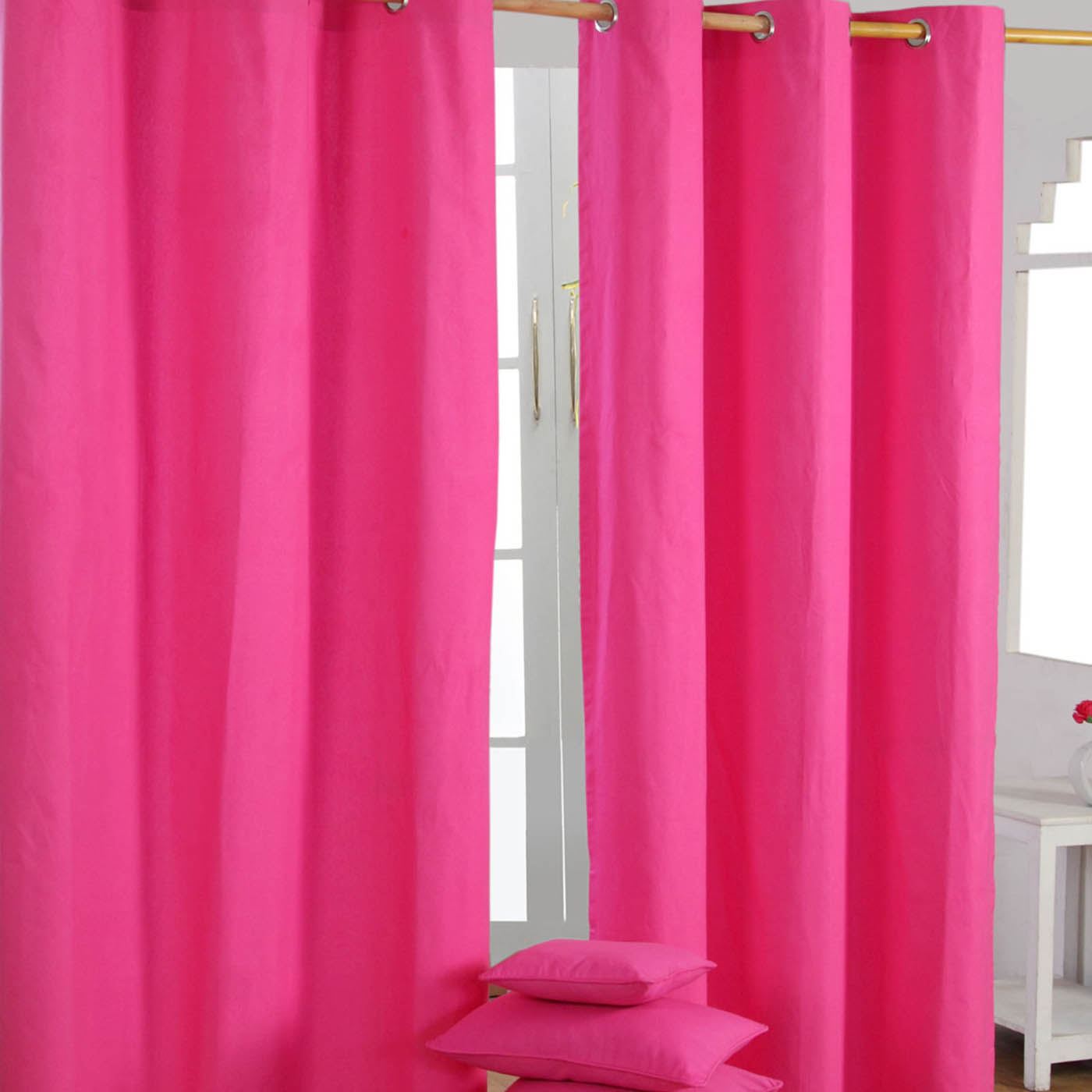 Homescapes - Paire De Rideaux À Œillets Uni Fushia 100% Coton 137 X 182