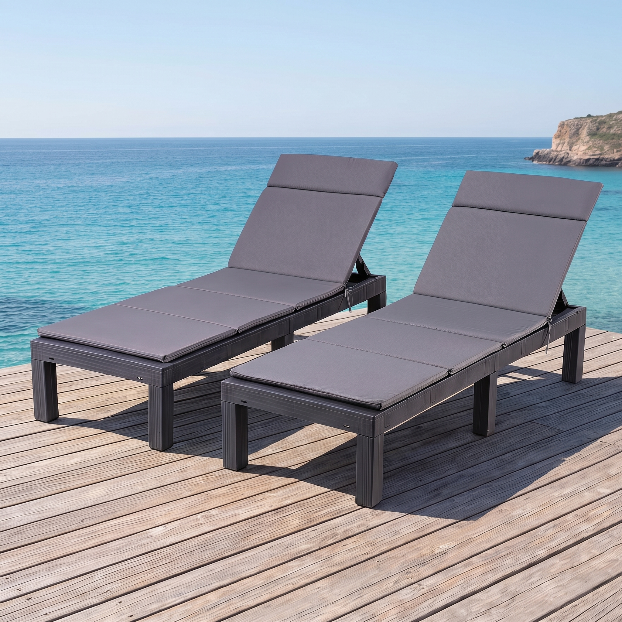 Lot De 2 Bain De Soleil -transat Jardin Exterieur Avec Coussin Gris