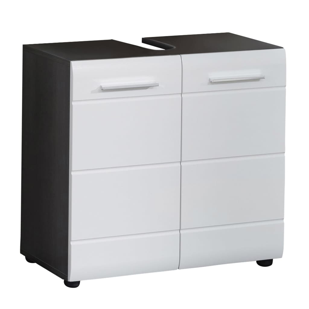 Trendteam Waschbeckenunterschrank Bad Schrank Linebad Sardegna Weiß Rauchsilber 60 X 57 Cm