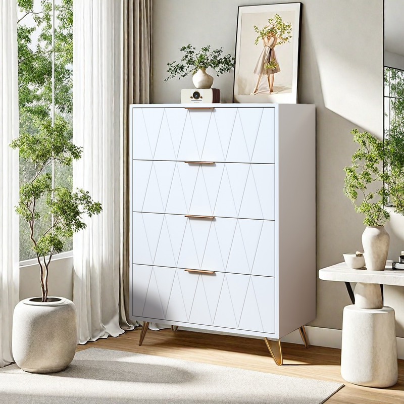 Commode Blanche À 4 Tiroirs De Grande Capacité–60 X 34 X 90 Cm–idéale