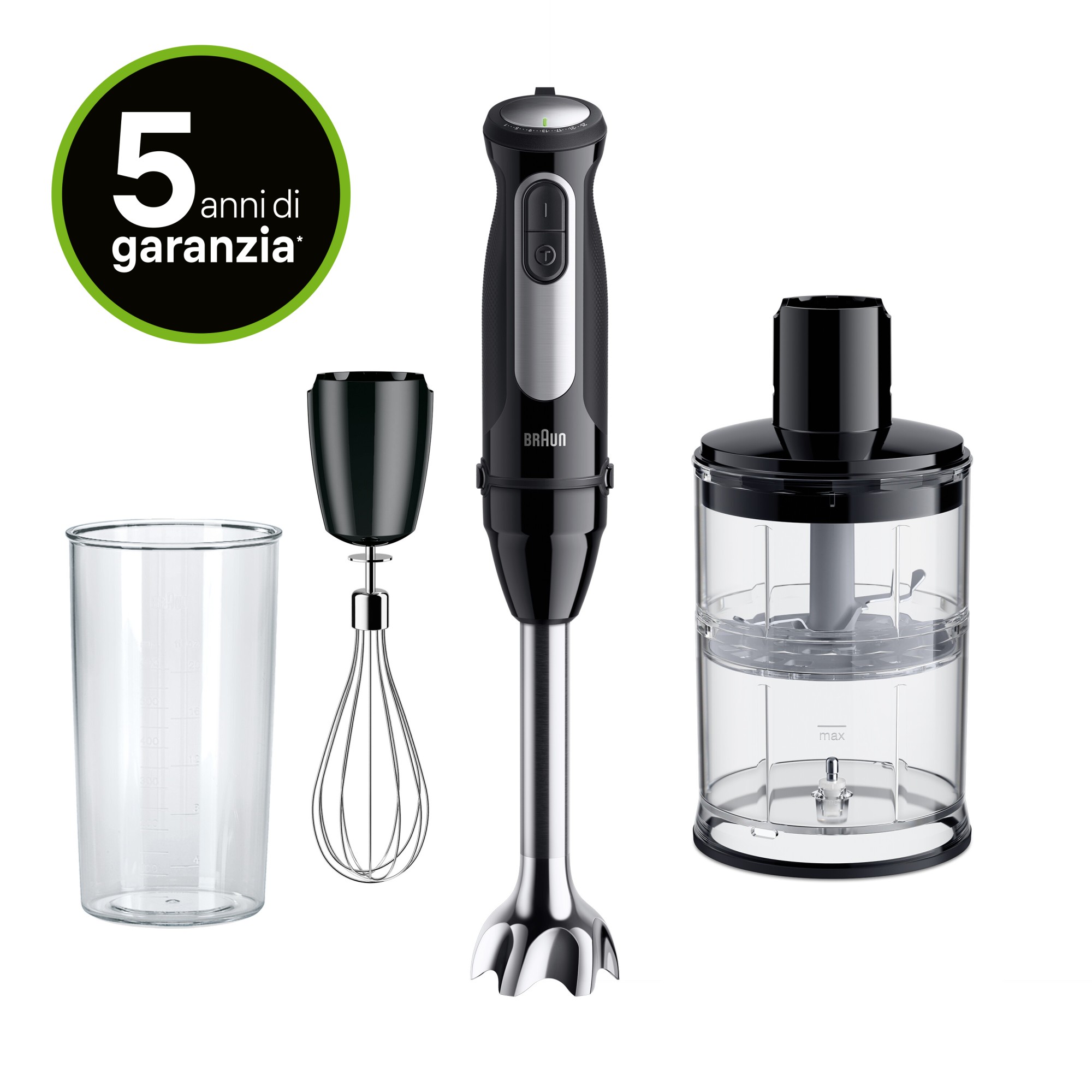Braun Mq55254mbk Multiquick 5 Pro Frullatore Ad Immersione 1000w 25 Velocita' Tritatutto Tritaghiaccio Easyclick Plus Colore Nero