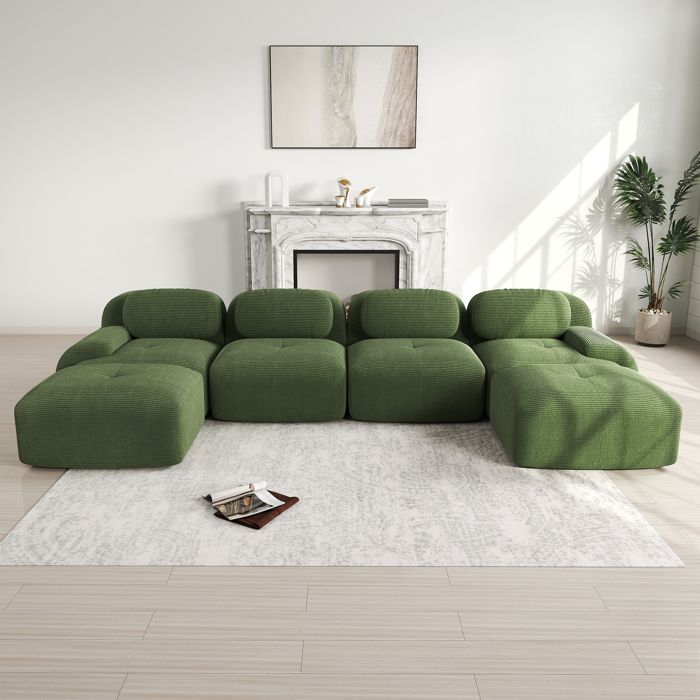 Canapé - Canapé En U (modulable) - Velours Côtelé Vert - Mousse Haute
