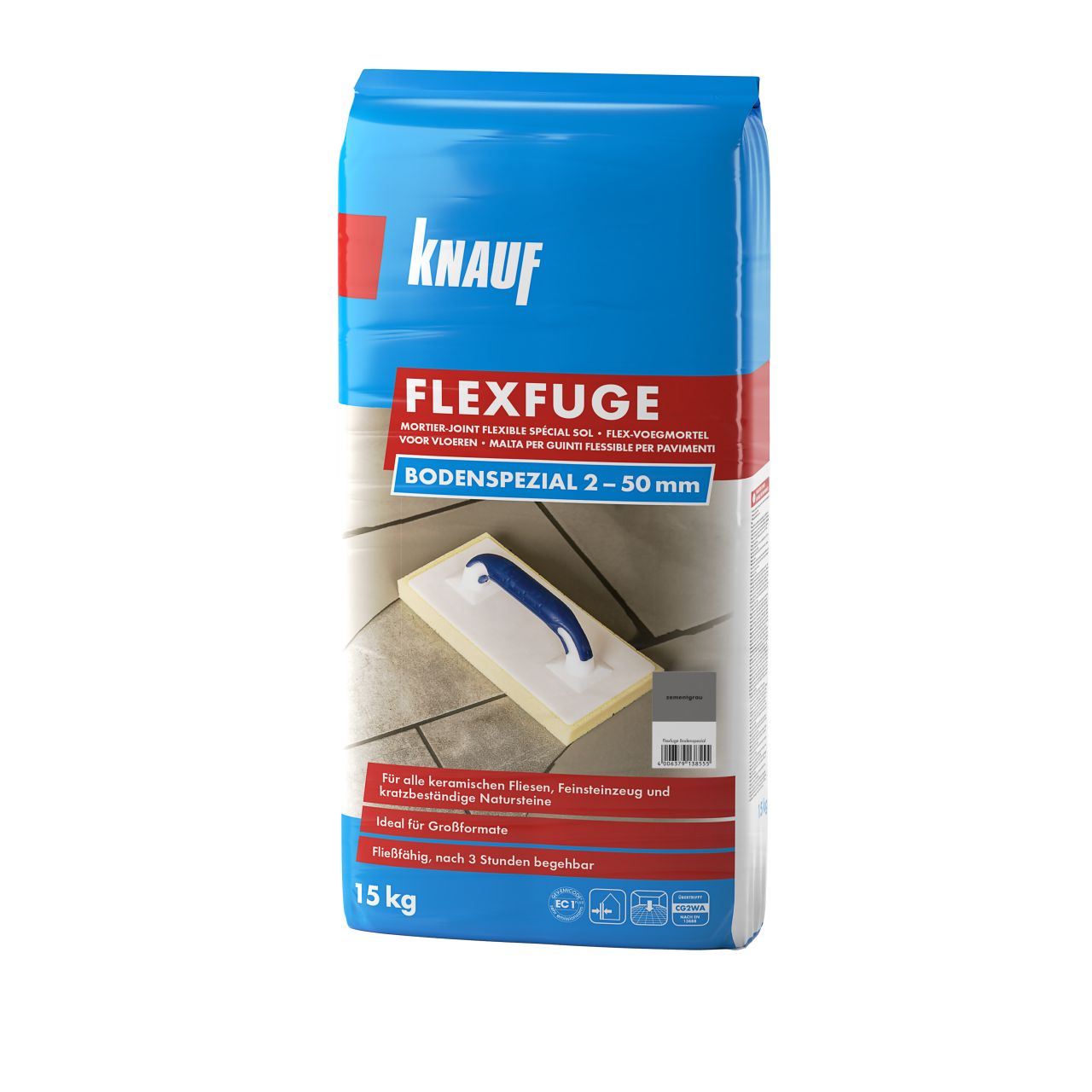 Knauf - Fugenmörtel Flexfuge Bodenspezial 2 - 50 Mm Zementgrau 15 Kg Fugenmörtel