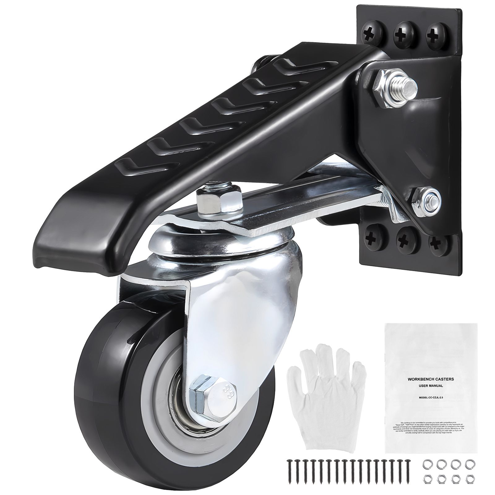 Roulettes rétractables pivotantes à 360° pour établi, capacité 74,8 kg, lot de 4