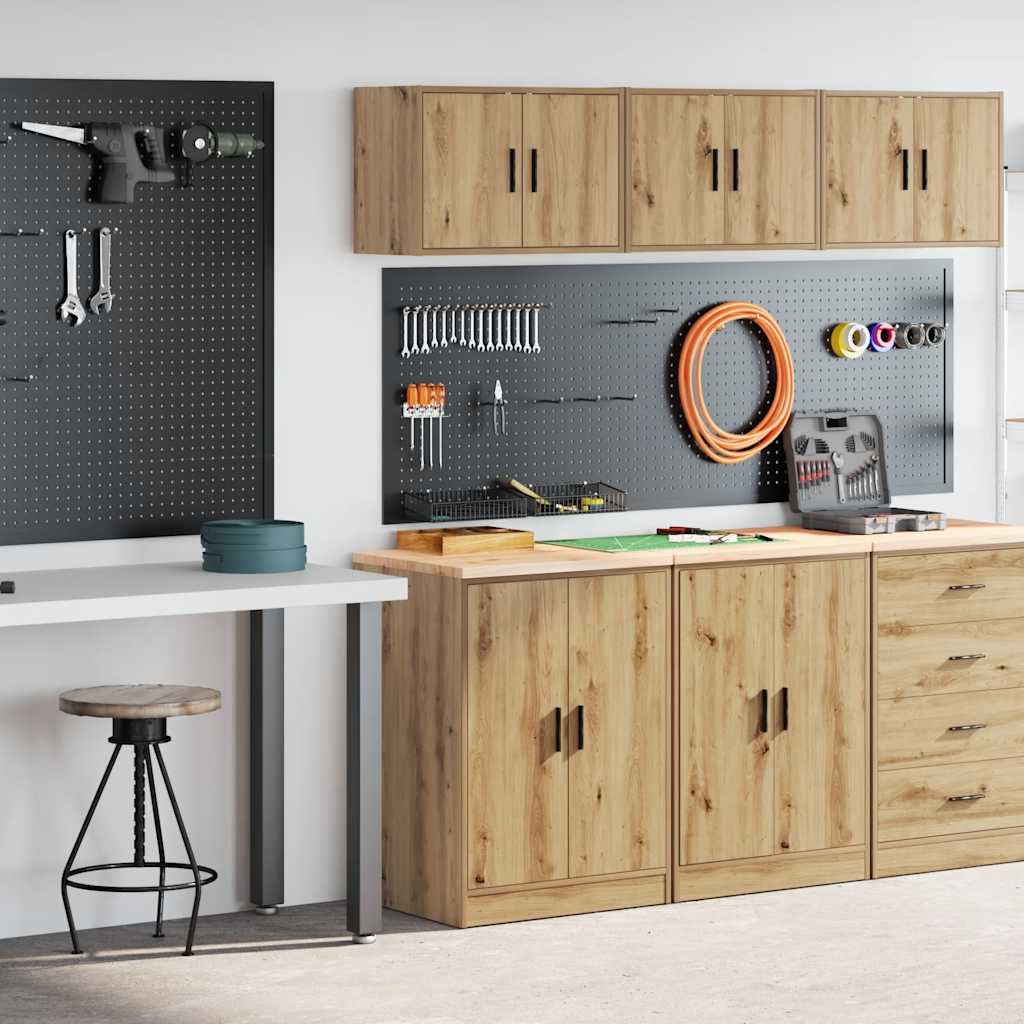 Armoire d'atelier en bois de pin et bois d'ingénierie, plan de travail, beige, lot de 2