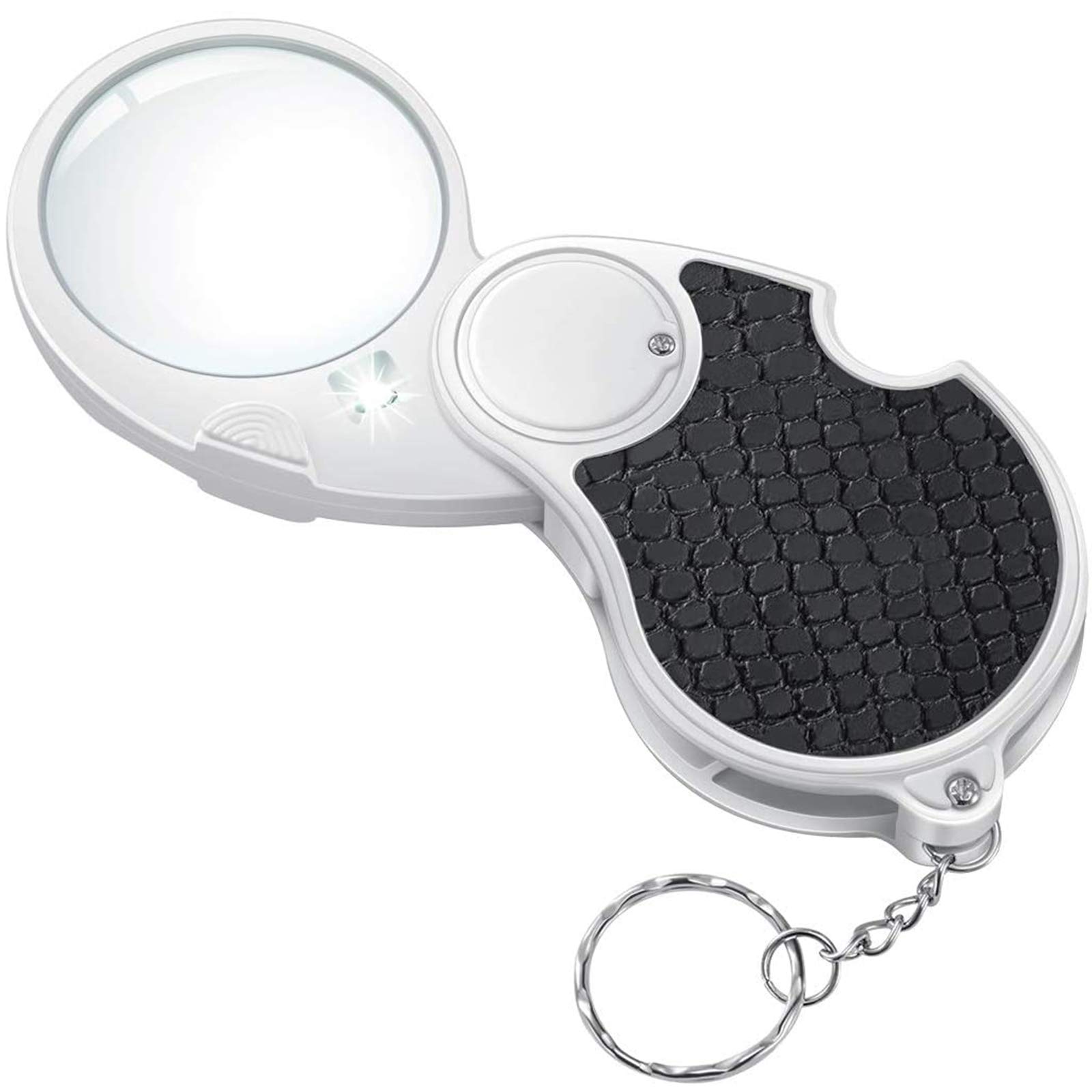 Loupe de poche pliable 5x avec lampe LED, poignée en cuir, pile CR1620 incluse, lot de 1