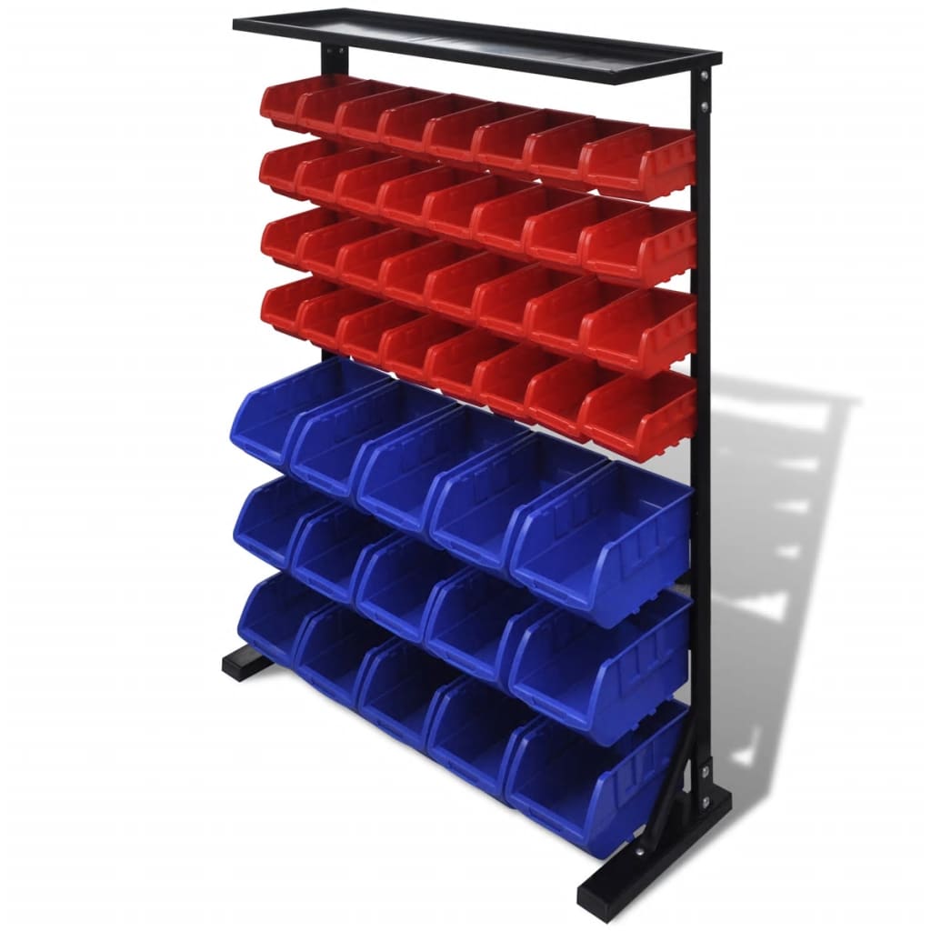 Étagère à outils de garage en fer, 47 bacs amovibles bleu et rouge, 7 rangées, 83 x 24,5 x 115,5 cm