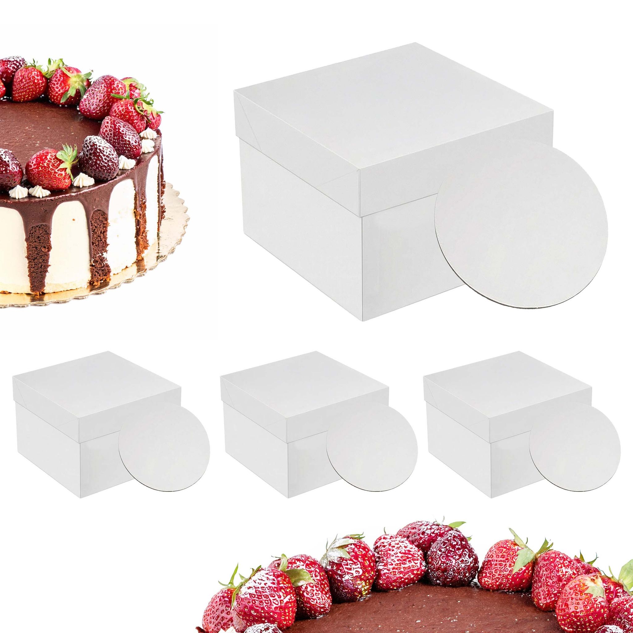 Relaxdays Weiß Tortenbox 4Er Set, Inkl. Cakeboards, 30X30x30 Cm, Tortenschachtel Hoch, Hochzeit & Geburtstag, Karton, - Image 2