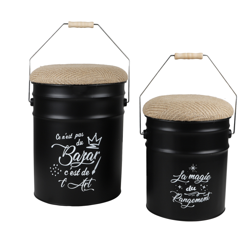 Lot De 2 Poufs Rétro En Métal Et Jute – H 40/31 Cm – Assise Rembourrée