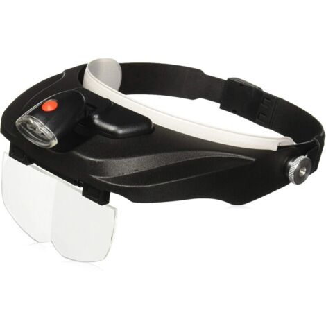 Loupe frontale à serre-tête avec éclairage LED, 4 lentilles de rechange, grossissement 1,5x à 3x