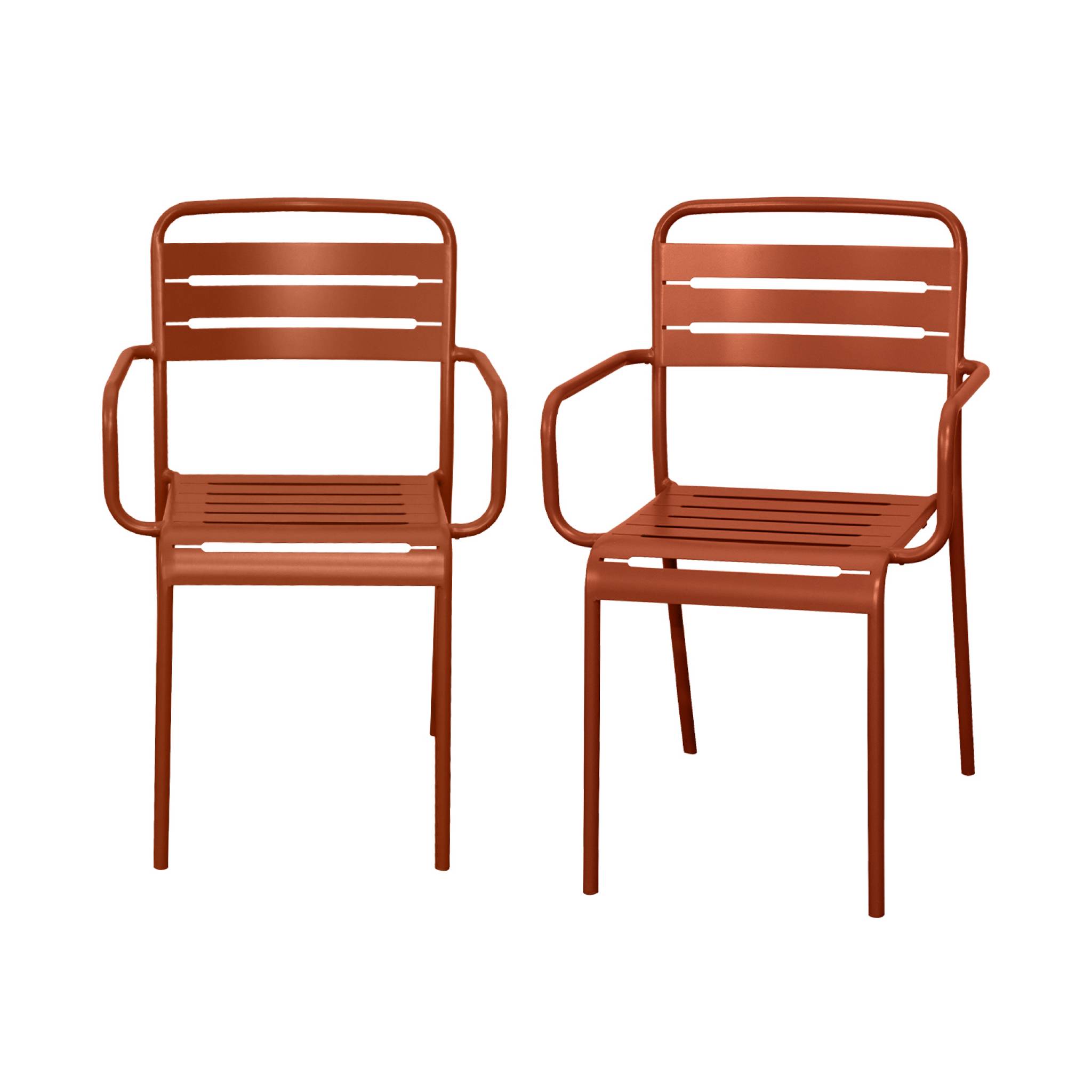 Lot De 2 Fauteuils De Jardin Acier. 2 Places. Terracotta. Amelia. L50.4