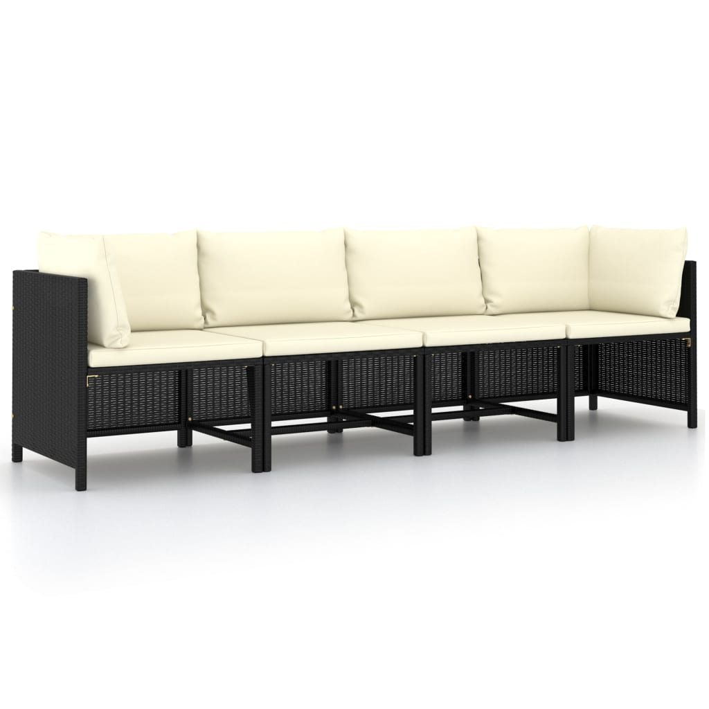 Vidaxl - Canapé De Jardin À 4 Places Avec Coussins Noir Résine Tressée