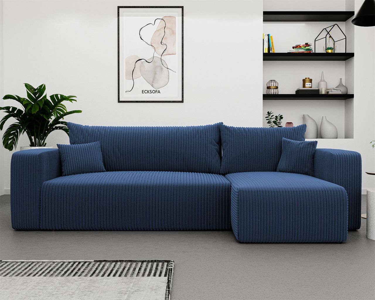 Fun Möbel Blau Ecksofa Mit Schlaffunktion Sofa Luna Stoff Poso Ottomane Rechts - Bild 2