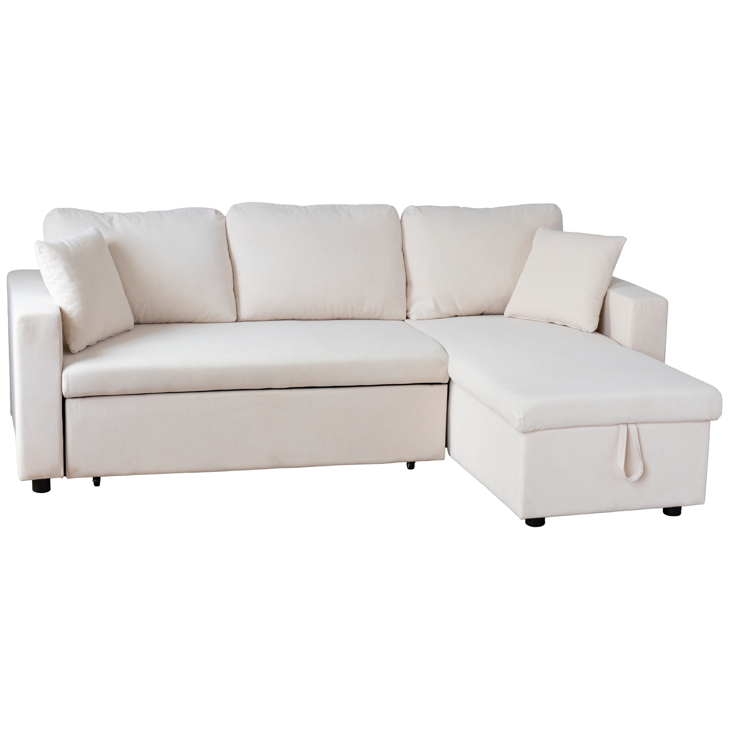 Happy Garden - Canapé D'Angle Convertible Clark 3 Places En Velours Côtelé Beige