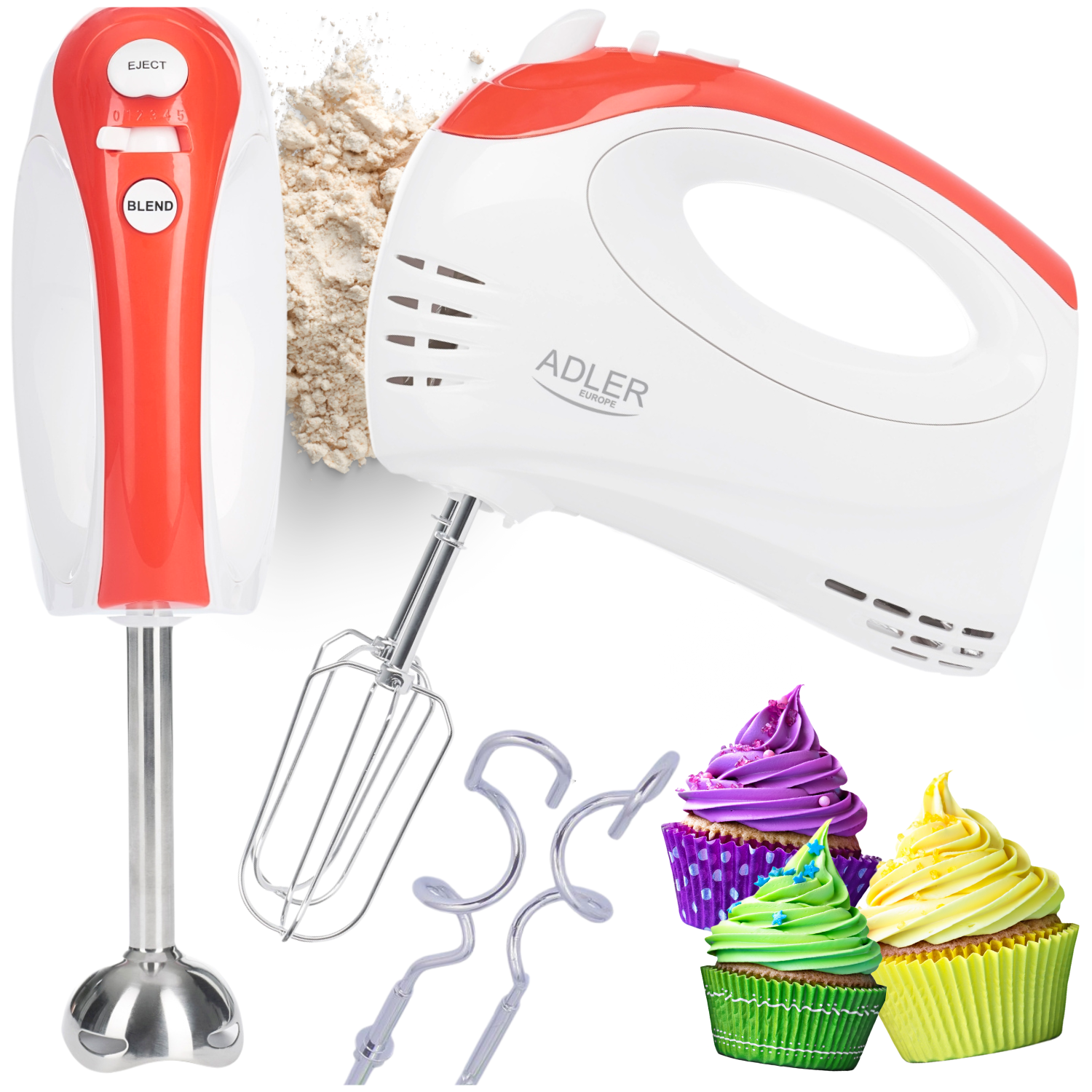 Arix Rot/Weiss Ad 4212 Mixer Hand Mixer Red, White, Handmixer, - Bild 4