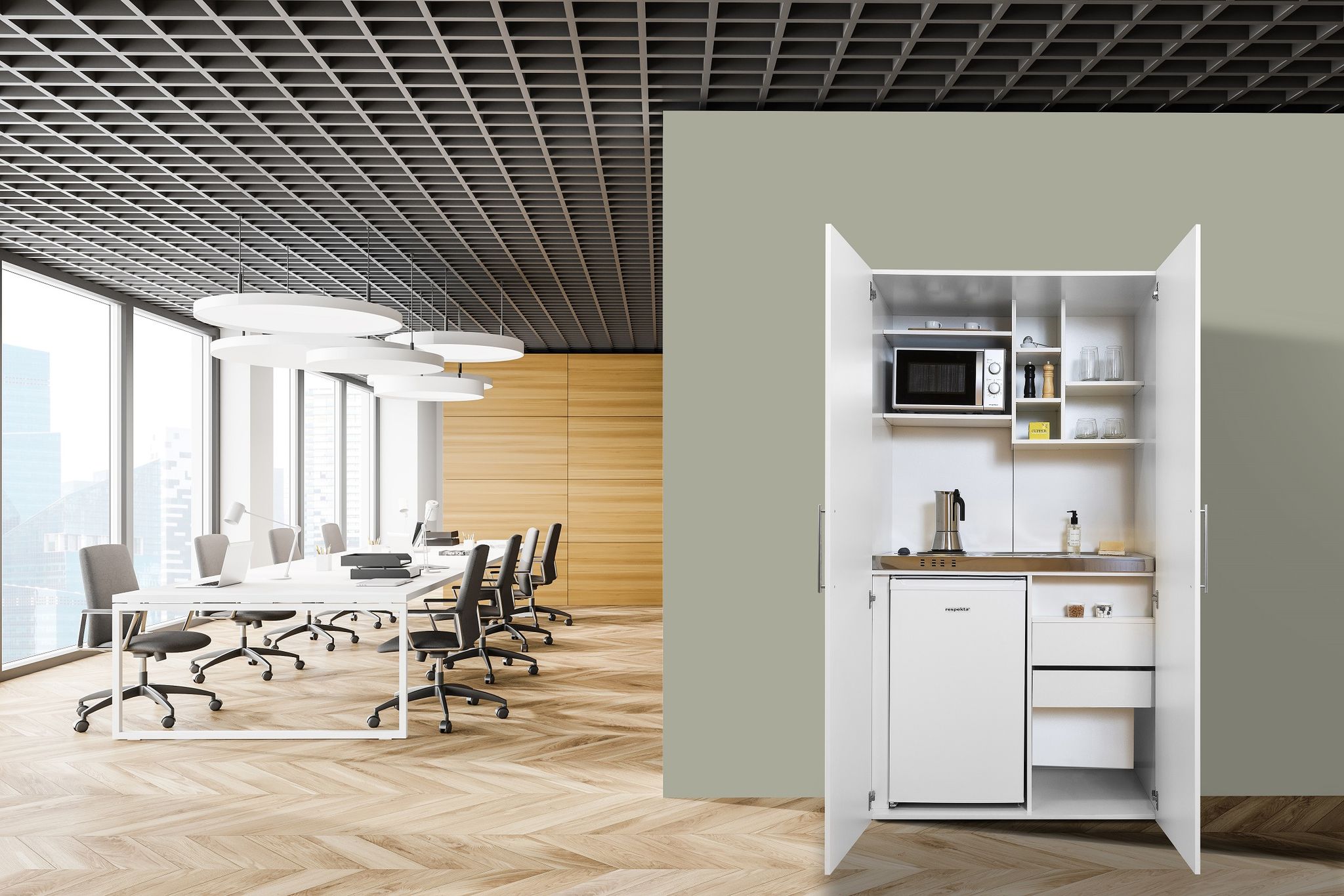 Cuisine Cuisine de bureau Mini-cuisine Single Blanc Peter 104 cm Respekta