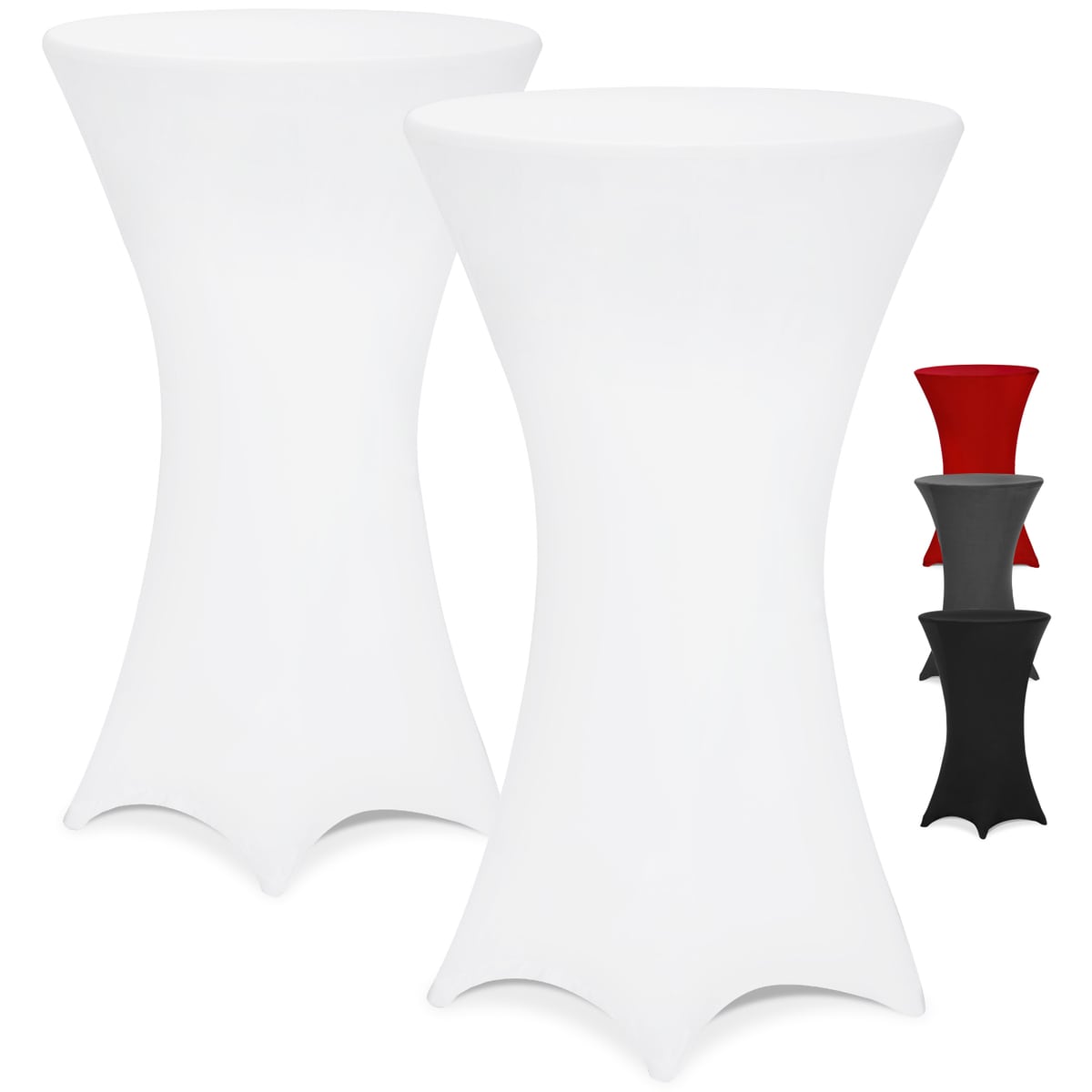 Detex® Stehtisch Husse 2er Set Ø60-65/70-75/80-85cm Farbwahl Stretch Stehtischhusse Überzug  2er Set Weiß, 60ø