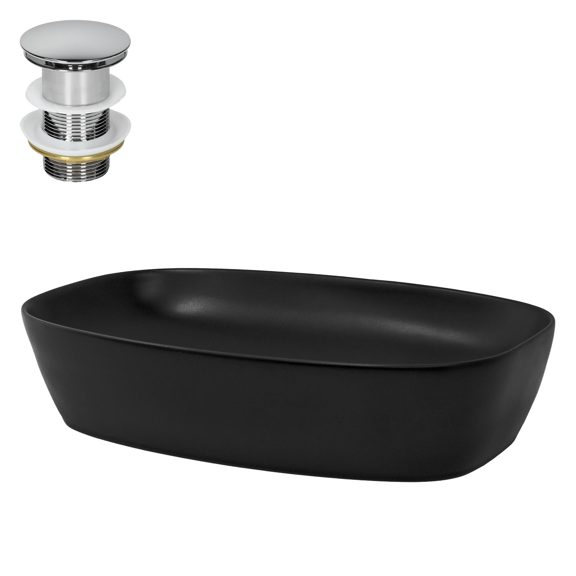 Luxebath - Ml-design Waschbecken Aus Keramik Schwarz 605x385x140 Mm Mit Ablaufgarnitur, Abgerundeten Ecken, Aufsatzwaschbecken, Moderne Waschtisch,