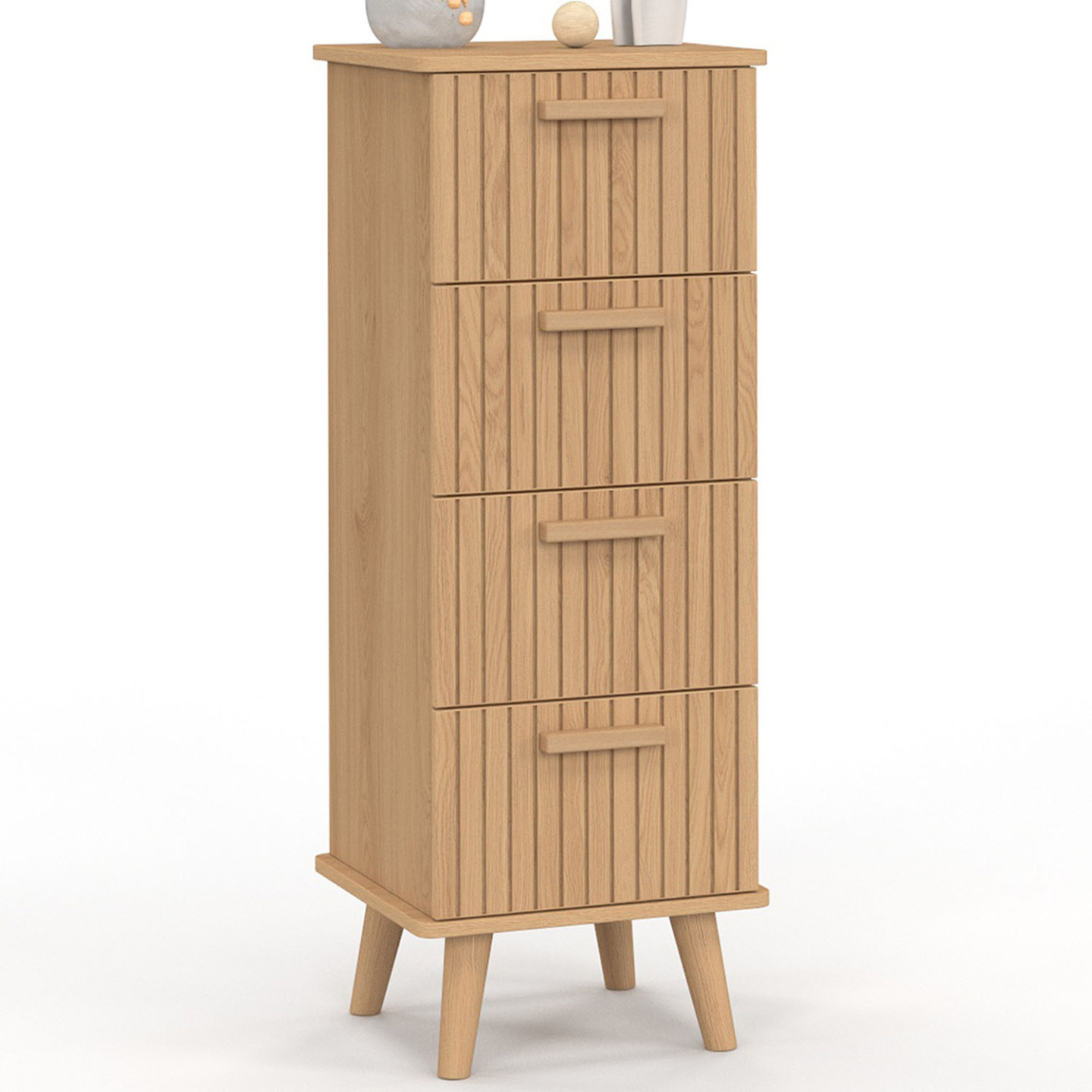Meuble D'Appoint 4 Tiroirs Juliette 30 Cm Chiffonnier Lattes Tasseau Bois Coloris Chêne