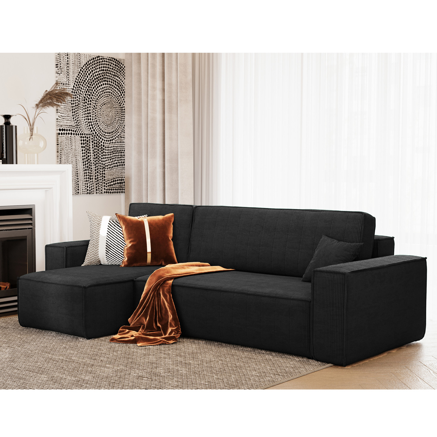 Casa Baoli - Canapé D'Angle Lisa Convertible Réversible Coffre Velours